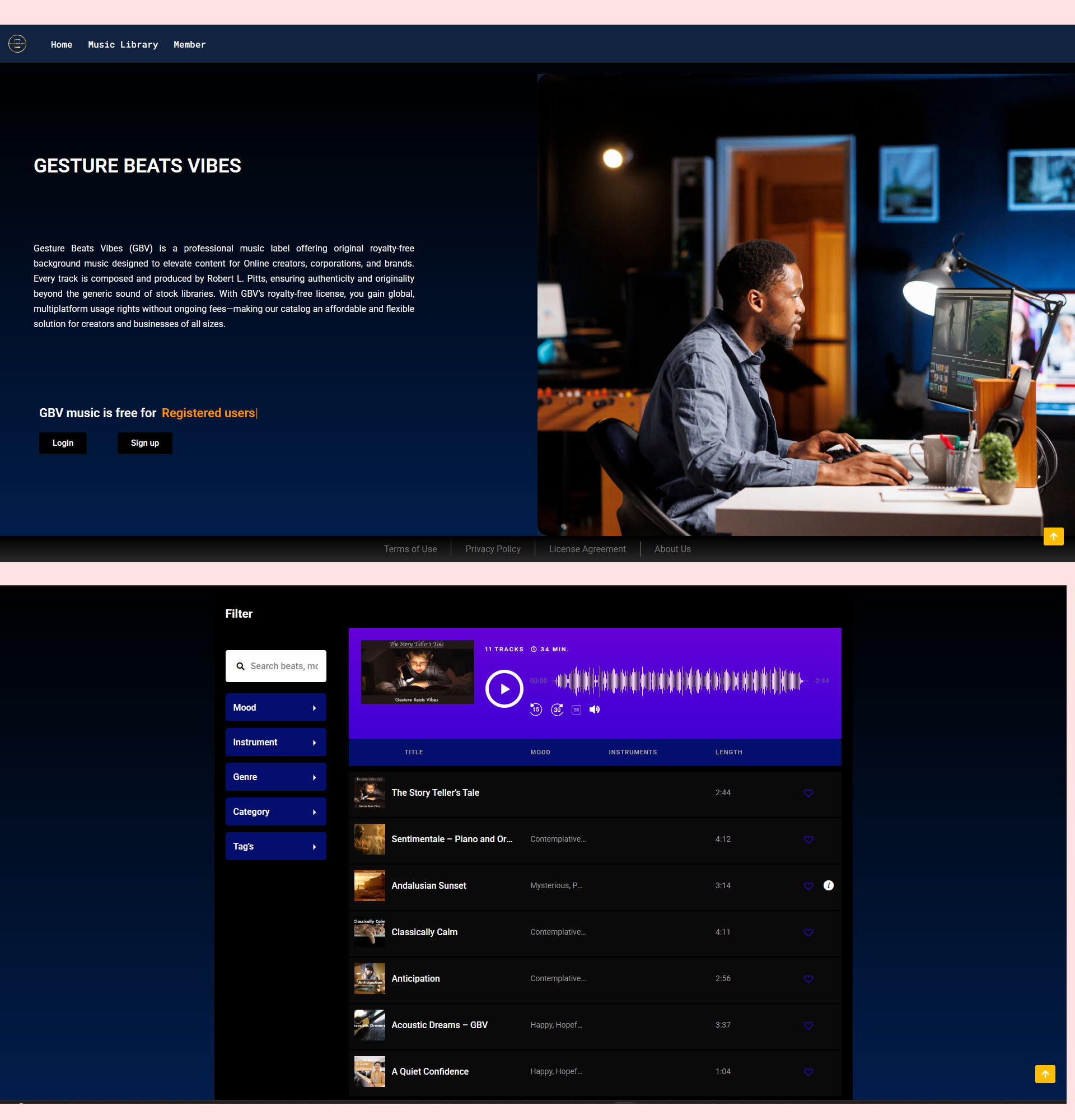 web design company website for music subscription platform